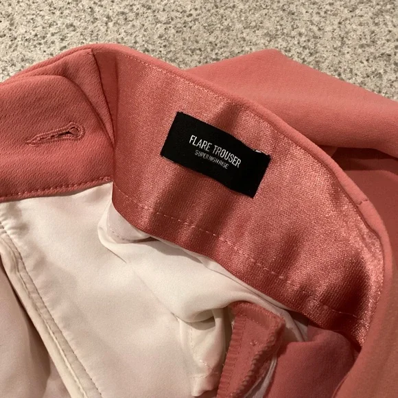 Express Pink Super High Waisted Twill Flare Trouser Pants - Picture 6 of 9